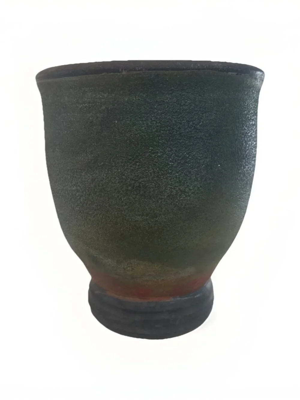 Dark Green Metallic ‘McKenzie’ Raku Pottery Vase Planter 5.5 Tall, 4.5” Wide